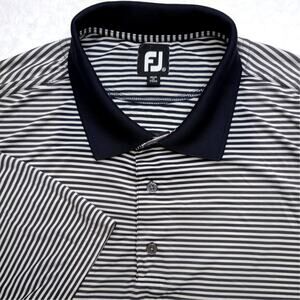 Footjoy Mens Golf Polo‎ Shirt - XL Black White Stripe Performance Stretch